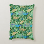 アールヌーボーの孔雀のプリント、コバルトブルー及び緑 アクセントクッション (裏面(縦))