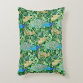アールヌーボーの孔雀のプリント、コバルトブルー及び緑 アクセントクッション (正面(垂直))