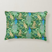 アールヌーボーの孔雀のプリント、コバルトブルー及び緑 アクセントクッション (裏面)