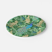 アールヌーボーの孔雀のプリント、コバルトブルー及び緑 ペーパープレート (アングル)