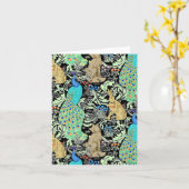 アールヌーボーの孔雀のプリント、ターコイズ及びニュートラル カード (黄色い花)