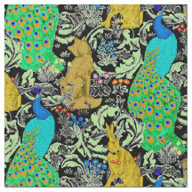 アールヌーボーの孔雀のプリント、ターコイズ及びニュートラル