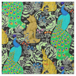 アールヌーボーの孔雀のプリント、ターコイズ及びニュートラル ファブリック