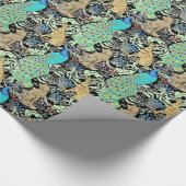 アールヌーボーの孔雀のプリント、ターコイズ及びニュートラル ラッピングペーパー (角)