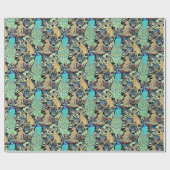 アールヌーボーの孔雀のプリント、ターコイズ及びニュートラル ラッピングペーパー (フラット)