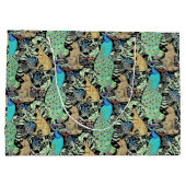 アールヌーボーの孔雀のプリント、ターコイズ及びニュートラル ラージペーパーバッグ (裏面)