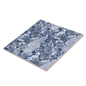 アールヌーボーの孔雀のプリント、海軍および白 タイル (側面)