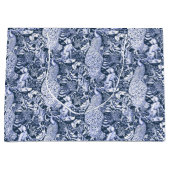 アールヌーボーの孔雀のプリント、海軍および白 ラージペーパーバッグ (正面)