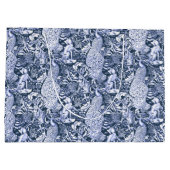 アールヌーボーの孔雀のプリント、海軍および白 ラージペーパーバッグ (裏面)