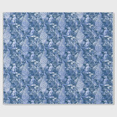 アールヌーボーの孔雀のプリント、青および白 ラッピングペーパー (フラット)