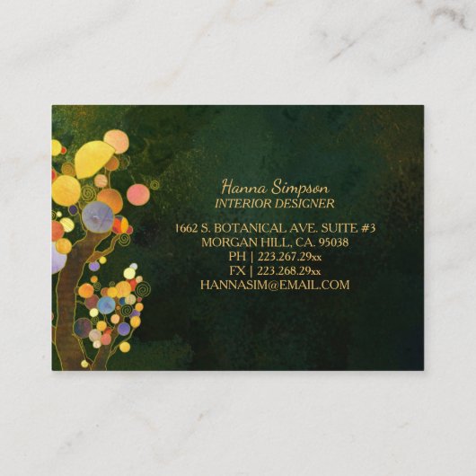 アールヌーボーの木々インテリアデザイン 名刺 (裏面)