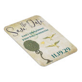 アールヌーボーの木の鳥の木目の日付を保存 マグネット (右側)