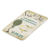 アールヌーボーの木の鳥の木目の日付を保存 マグネット (左側)