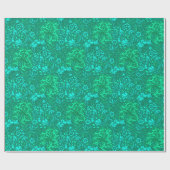 アールヌーボーの海藻花柄、ターコイズおよび水 ラッピングペーパー (フラット)