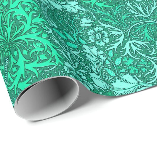 アールヌーボーの海藻花柄、ターコイズおよび水 ラッピングペーパー (ロールコーナー)