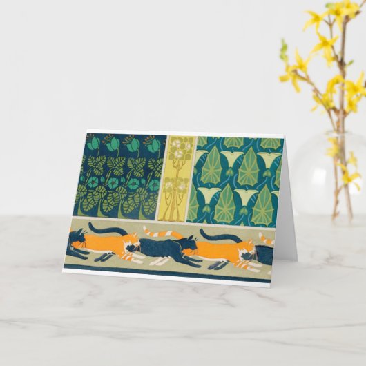 アールヌーボーの猫と花 カード (黄色い花)