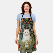 アールヌーボーの白猫 エプロン (着用した状態)