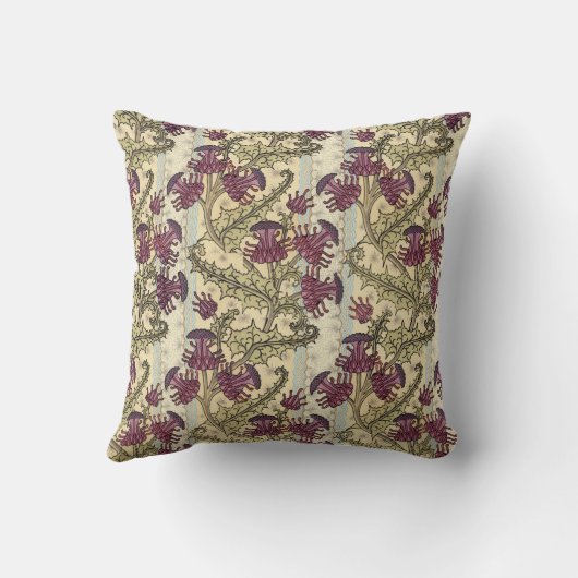 アールヌーボーの紫色のアザミの花の枕 クッション (裏面)