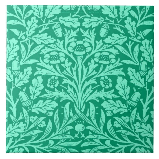 アールヌーボーの花のダマスク織、ターコイズおよび水 タイル (正面)