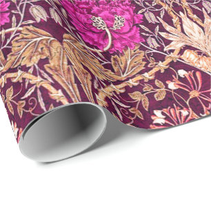 アールヌーボーの花柄、プラム、ベージュおよび濃紫色 ラッピングペーパー