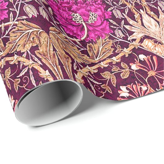 アールヌーボーの花柄、プラム、ベージュおよび濃紫色 ラッピングペーパー (ロールコーナー)