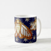 アールヌーボーの蛾とダイヤモンドの星(青い空) コーヒーマグカップ (正面右)