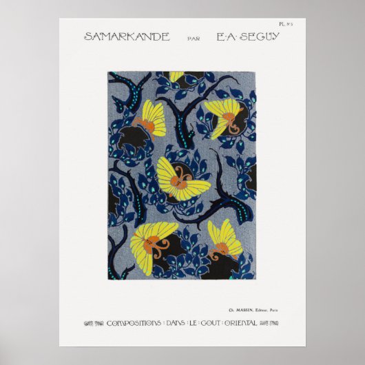 アールヌーボーの蝶のポチョワール模様 ポスター (正面)