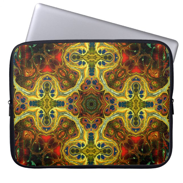 アールヌーボーの装飾ヴィンテージの緑の模様 ラップトップスリーブ (正面)