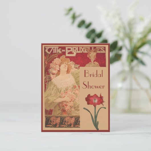 アールヌーボーの赤いアマリリス及び女性ブライダルシャワー 招待状 (スタンド正面)