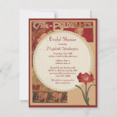 アールヌーボーの赤いアマリリス及び女性ブライダルシャワー 招待状 (裏面)