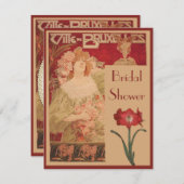 アールヌーボーの赤いアマリリス及び女性ブライダルシャワー 招待状 (正面/裏面)