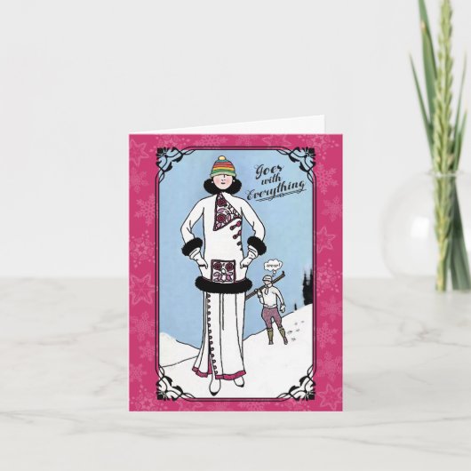 アールヌーボーの醜い帽子の編み物クロシェのクリスマス シーズンカード (正面)