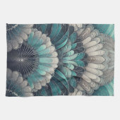 アールヌーボーの青と銀のファン キッチンタオル (横)