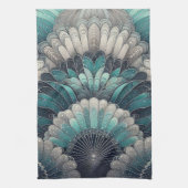 アールヌーボーの青と銀のファン キッチンタオル (縦)