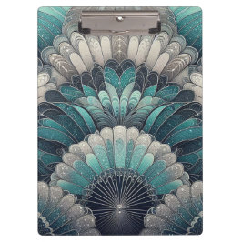 アールヌーボーの青と銀のファン クリップボード