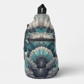 アールヌーボーの青と銀のファン スリングバッグ (正面)