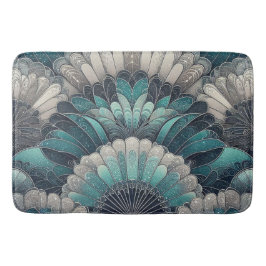 アールヌーボーの青と銀のファン バスマット