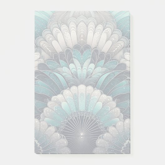 アールヌーボーの青と銀のファン ポストイット (正面)
