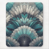 アールヌーボーの青と銀のファン マウスパッド (正面)