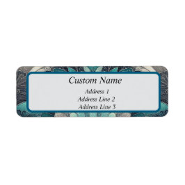 アールヌーボーの青と銀のファン ラベル