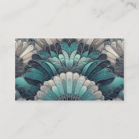 アールヌーボーの青と銀のファン 名刺 (裏面)