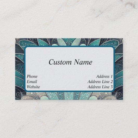 アールヌーボーの青と銀のファン 名刺 (正面)