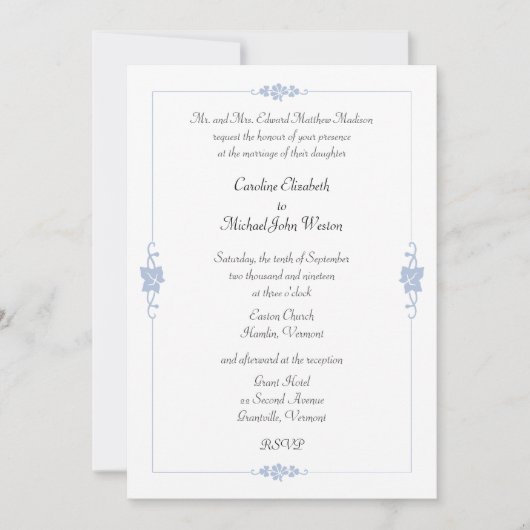 アールヌーボーの青によって組み立てられる結婚式 招待状 (正面)