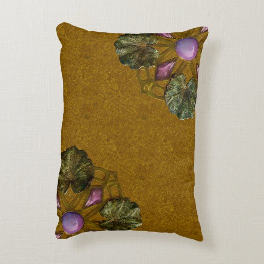 アールヌーボーの青銅およびアメジストのスイレンの浮いている葉の友達 アクセントクッション (裏面(縦))