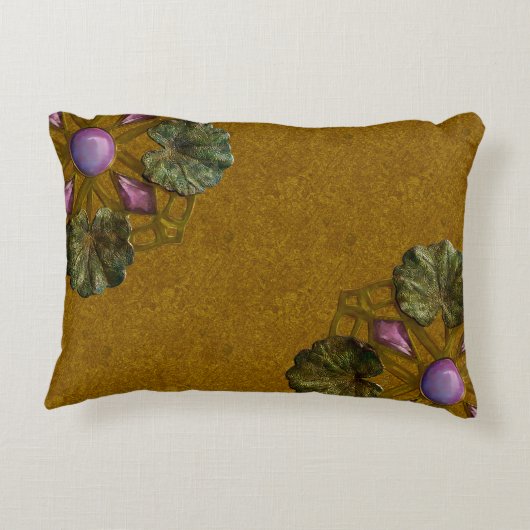 アールヌーボーの青銅およびアメジストのスイレンの浮いている葉の友達 アクセントクッション (裏面)