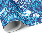 アールヌーボーの鳥および濃紺花のタペストリー ラッピングペーパー (ロールコーナー)