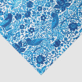 アールヌーボーの鳥および花のタペストリー、青及び白 薄葉紙 (詳細)