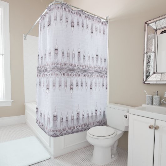 アールヌーボーの(紋章の)フラ・ダ・リの花のシャワー・カーテン シャワーカーテン (インサイチュ)