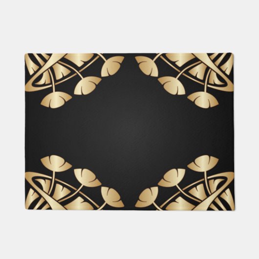 アールヌーボーのdeco、金ゴールド、黒、ヴィンテージエレガントな、上品p ドアマット (正面)