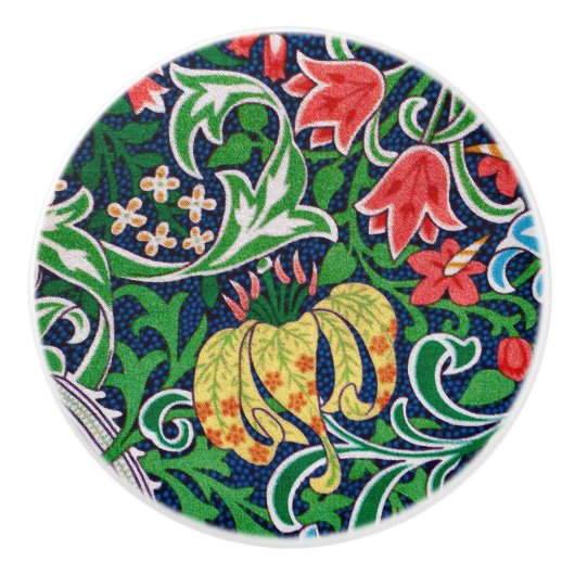 アールヌーボーのJacobean花柄、エメラルドグリーン セラミックノブ (正面)